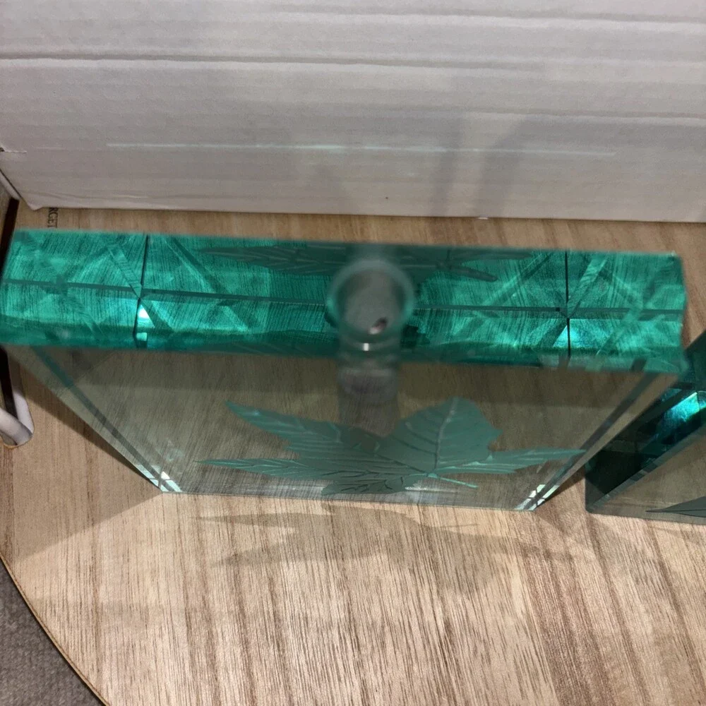Vintage Set Of 2 Stephen Schlanser Glass Block Bud Vase 1999 Signed Etched 5