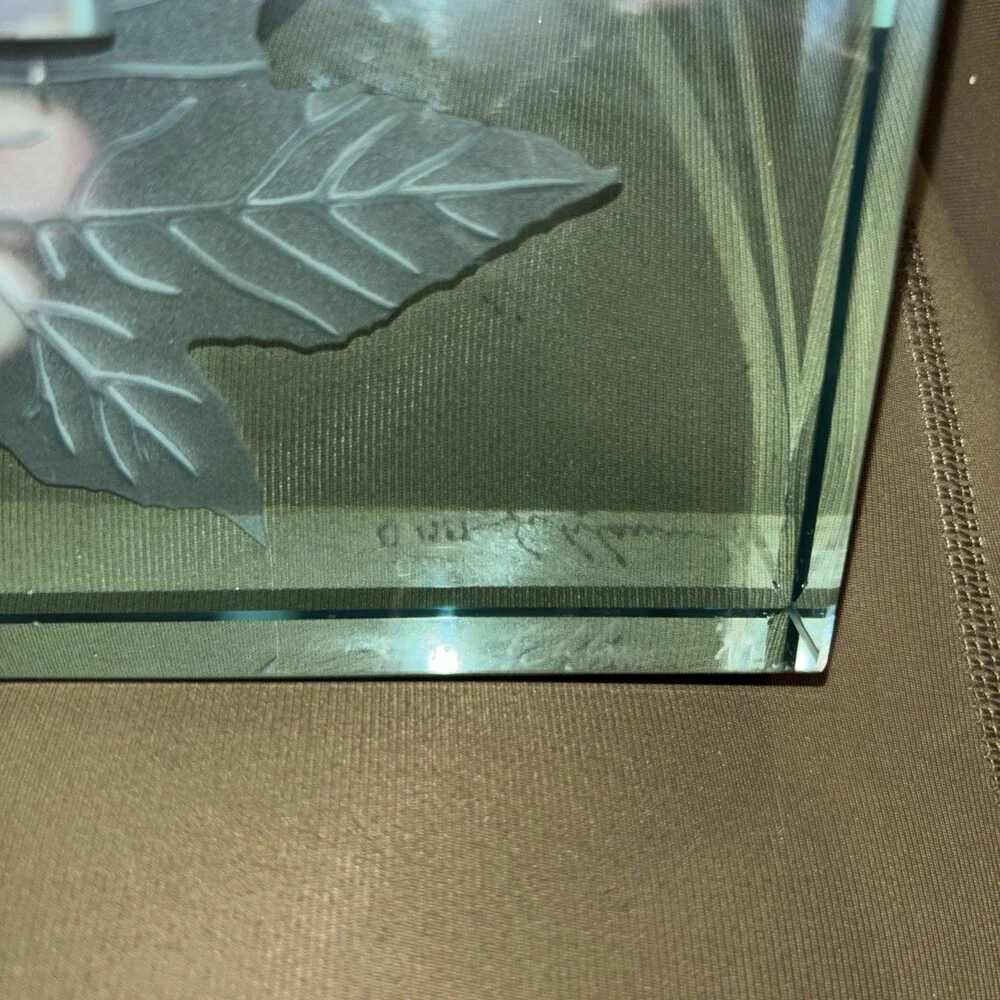 Vintage Set Of 2 Stephen Schlanser Glass Block Bud Vase 1999 Signed Etched 5