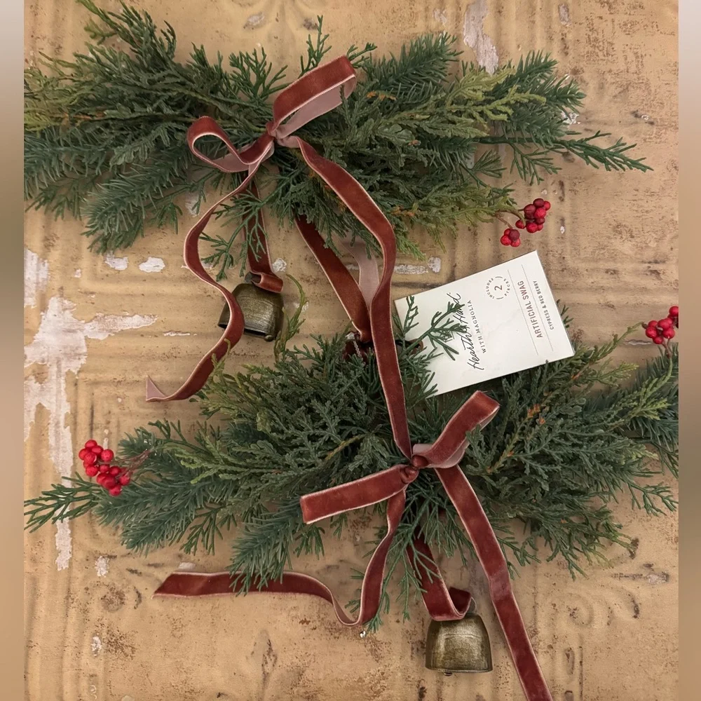 Hearth & Hand Festive Swags with Red and Green Accents