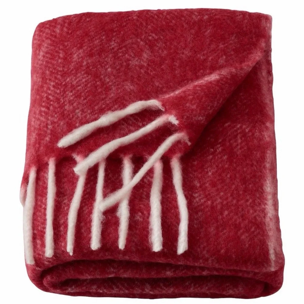 IKEA Cozy Red Throw Blanket with Fringe
