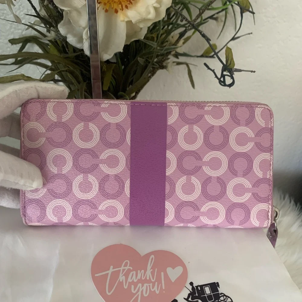 Y2K Coach Long Accordion Signature Lavender and White Wallet