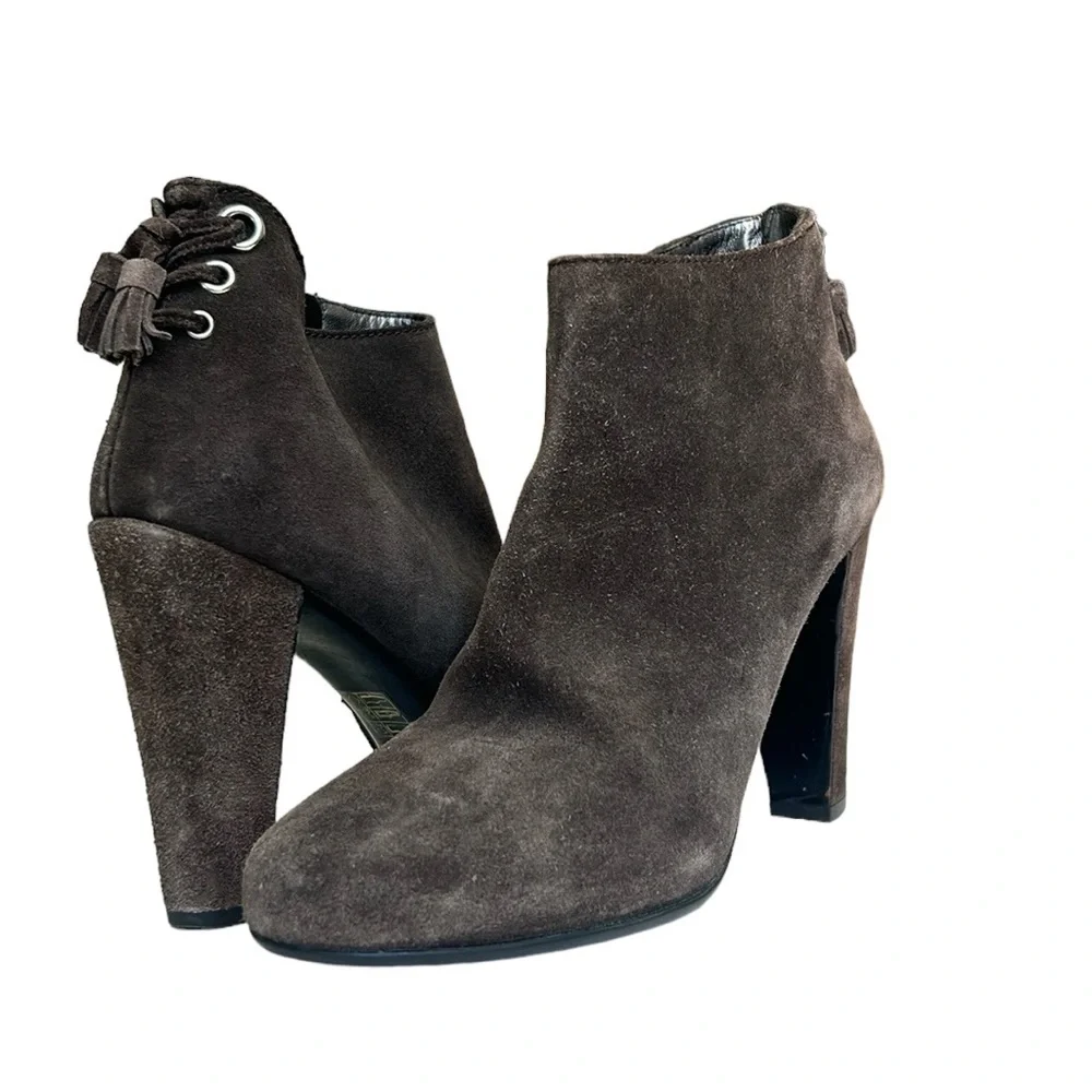 Prada The Original Car Shoe Gray Suede‎ Booties Tassels 39/8-8.5
