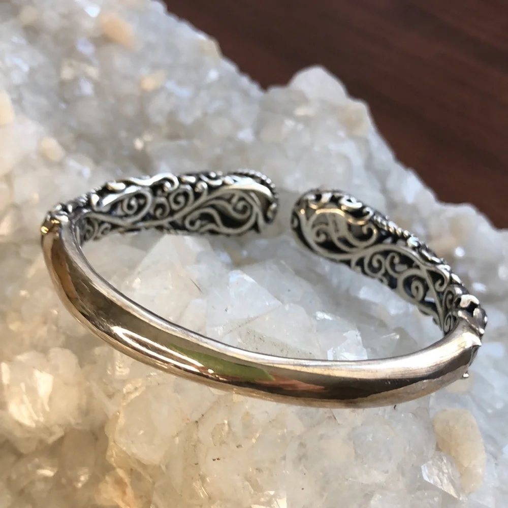 NWOT Carolyn Pollack Sterling Silver White Mother o Pearl Hinged Bangle Bracelet
