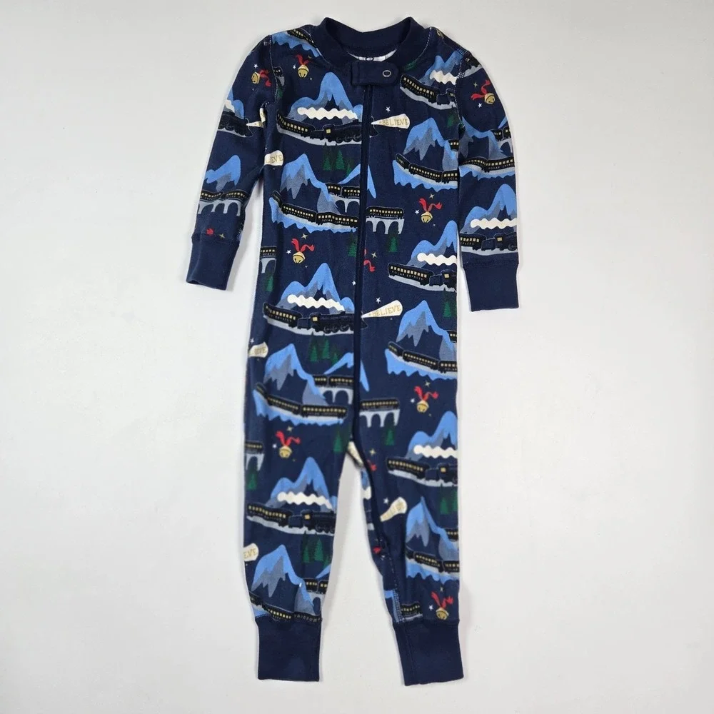 Hanna Andersson Polar Express Sleeper Unisex 18-24M Blue Holiday Train Pajamas