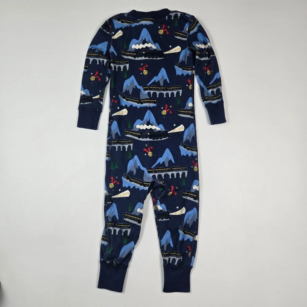 Hanna Andersson Polar Express Sleeper Unisex 18-24M Blue Holiday Train Pajamas
