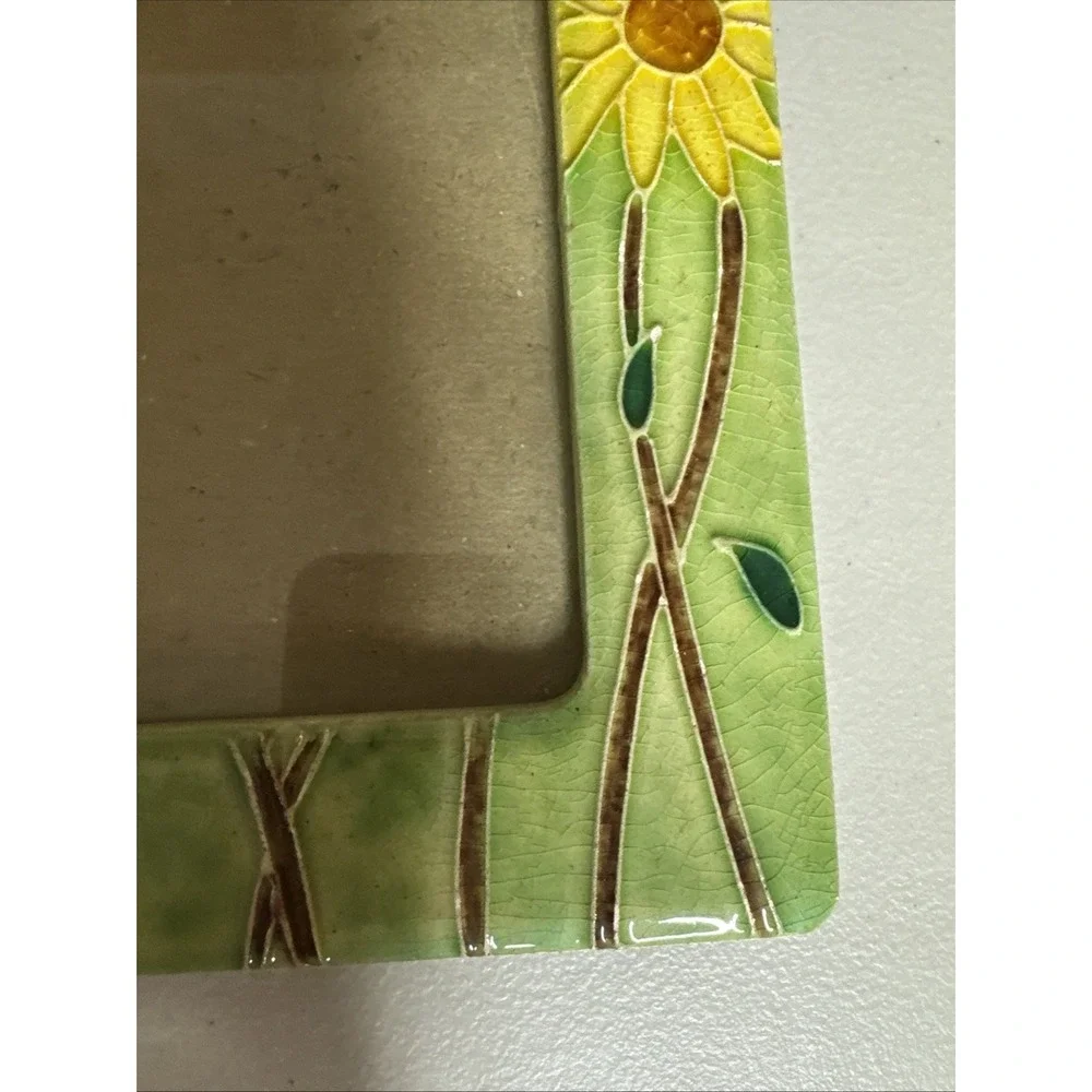 Vintage Yellow Flowers Stand Alone Ceramic Tabletop Picture Frame 4.5x3
