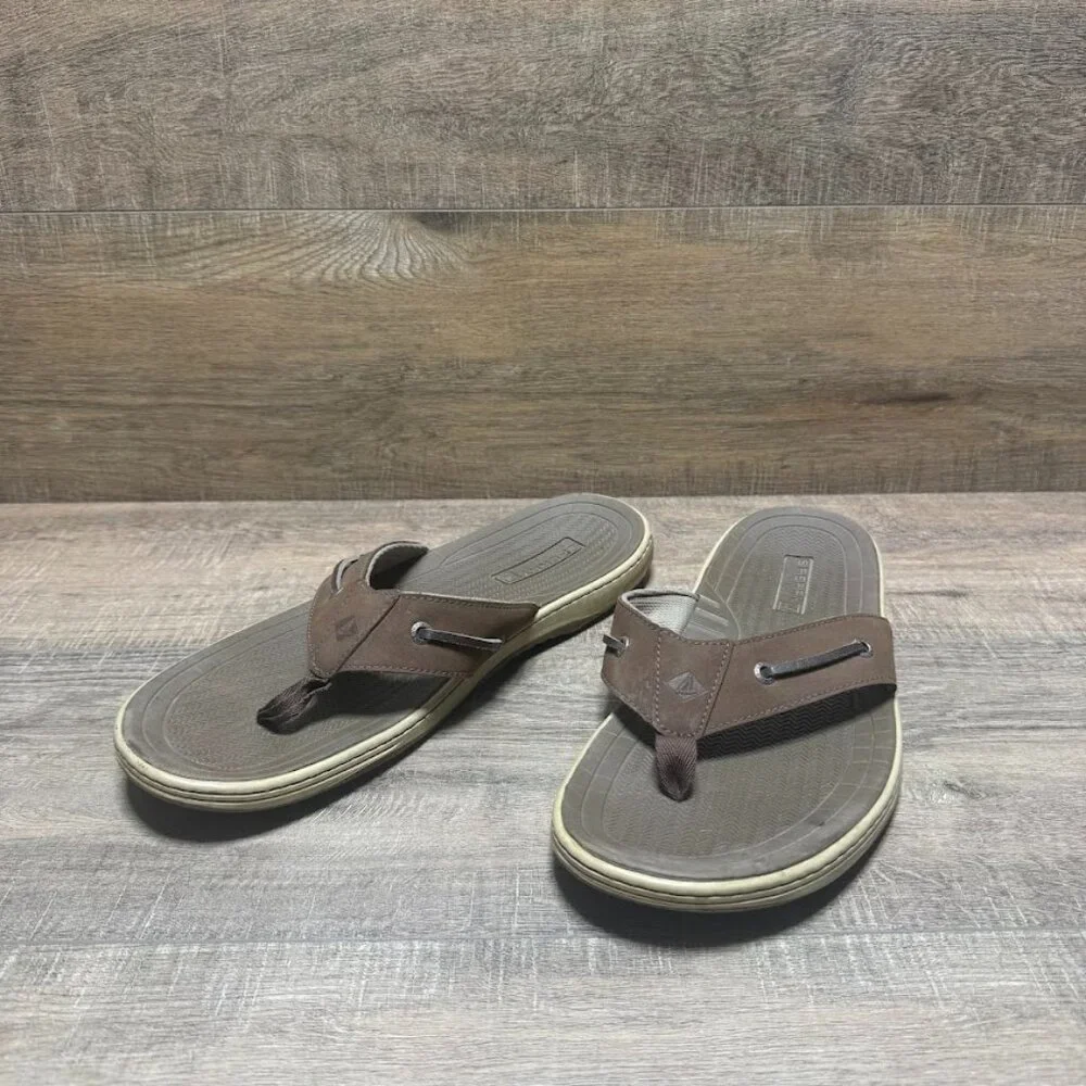 Sperry Baitfish Brown Leather Thong Sandals Men's Size 13