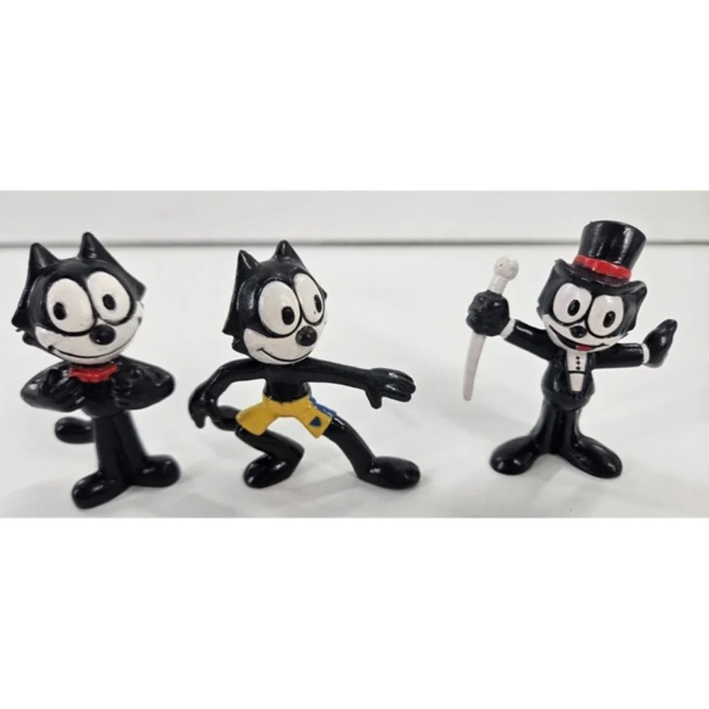 Lot of 3 Felix‎ the Cat PVC Figures by Applause 1989 Bow Tie Top Hat Shorts 2