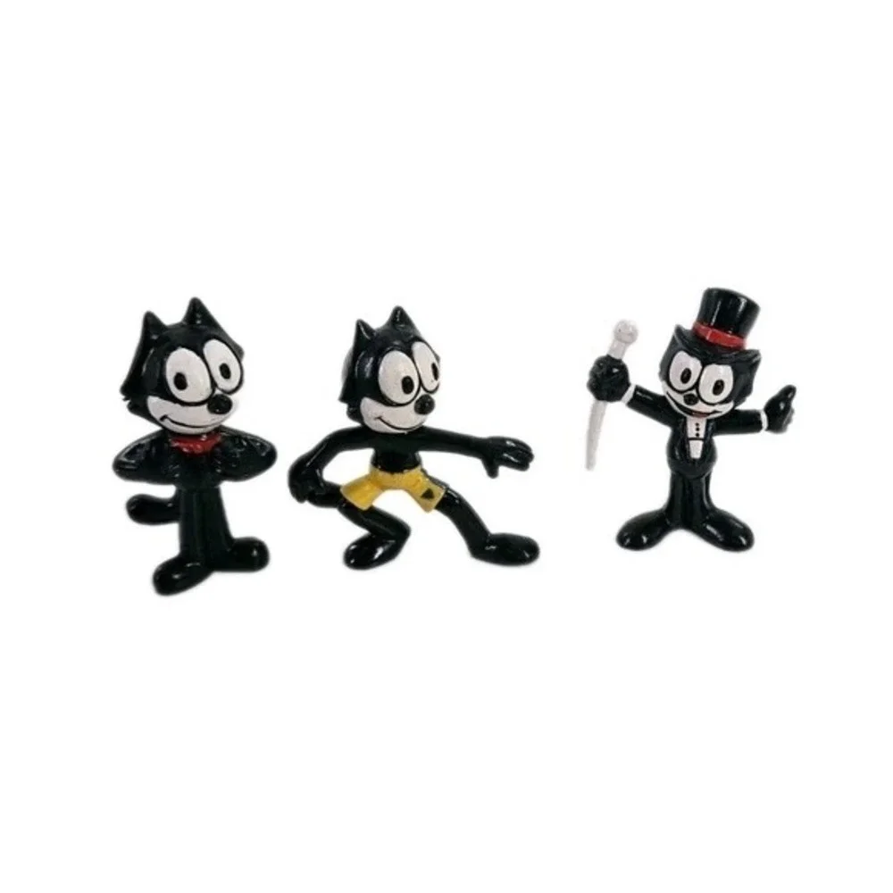 Lot of 3 Felix‎ the Cat PVC Figures by Applause 1989 Bow Tie Top Hat Shorts 2