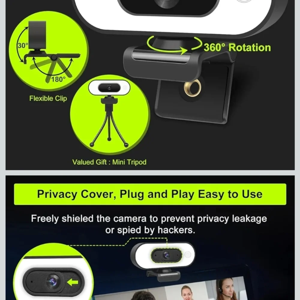 HD Webcam with Privacy Cover and Tripod