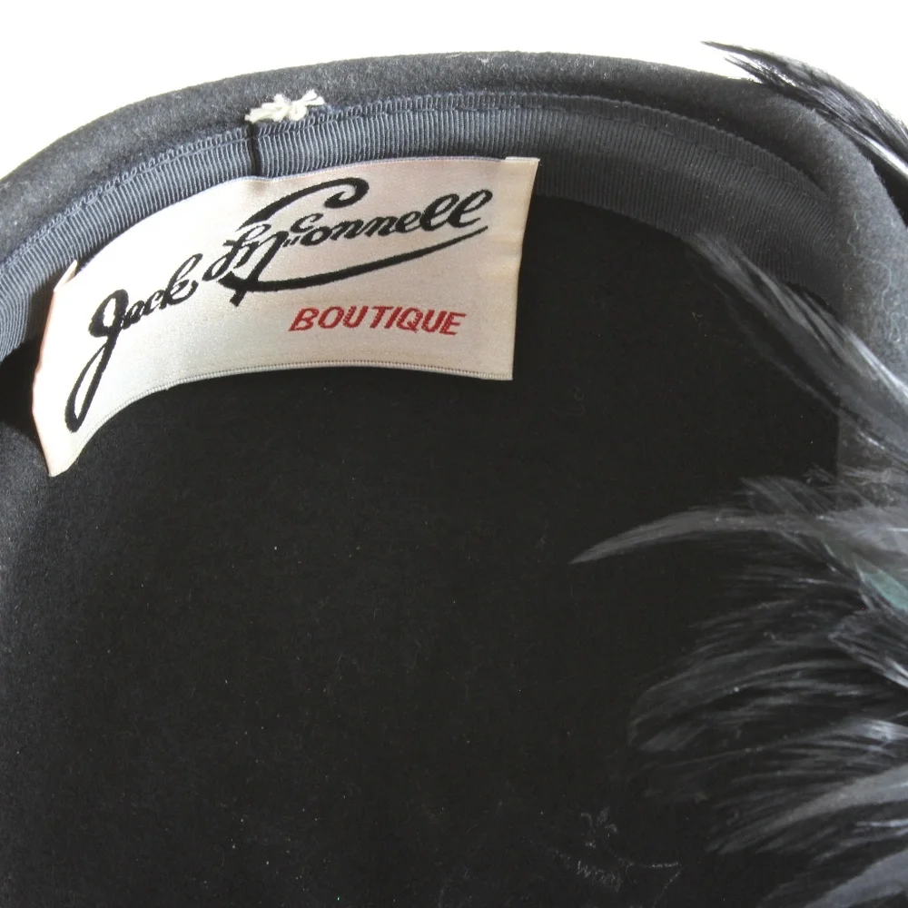 Jack McConnell Hat Wool & Feather Clochette Vintage Fascinator Designer HTF Rare
