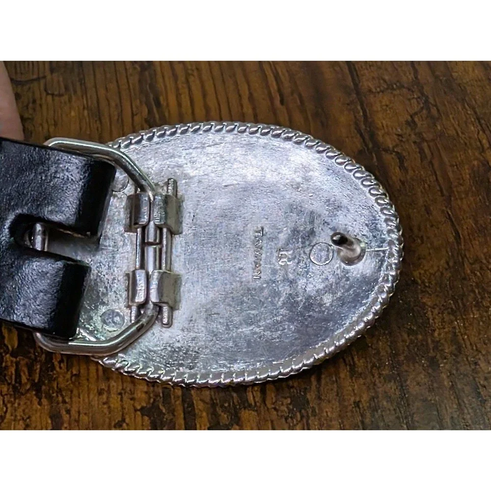 3D Black Genuine Leather Western Belt - Bronco Buckle - Size 26