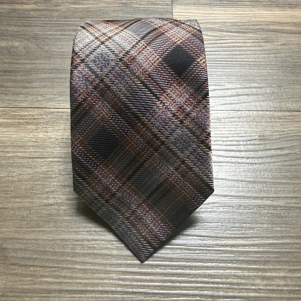 VTG Harold Powell 100% Silk Brown Tonal Plaid Quiet Luxury Careerwear