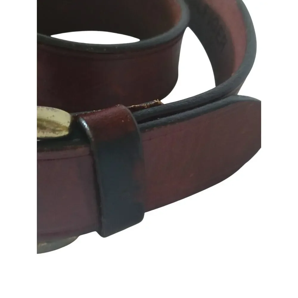 Tommy Hilfiger Brown Leather Belt Brass Buckle Grommet Detail Size