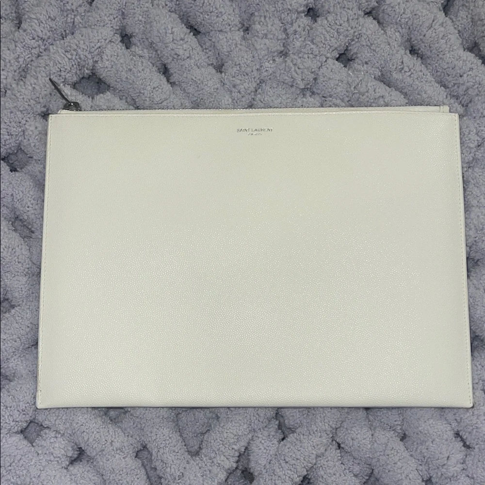 Saint Laurent Ivory Leather Clutch