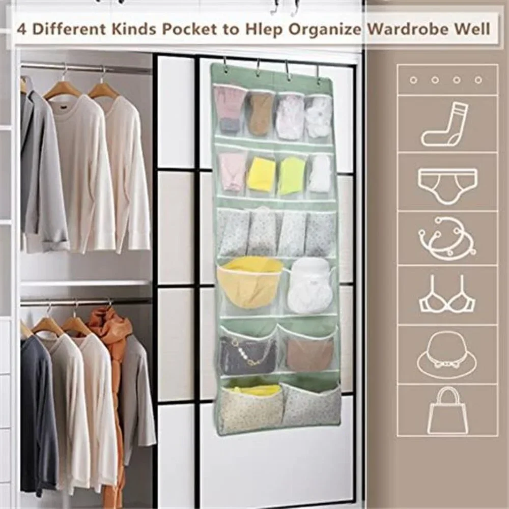 Over Door Organizer 18 Pockets Hanging Storage Shoes Socks Hat Closet Green