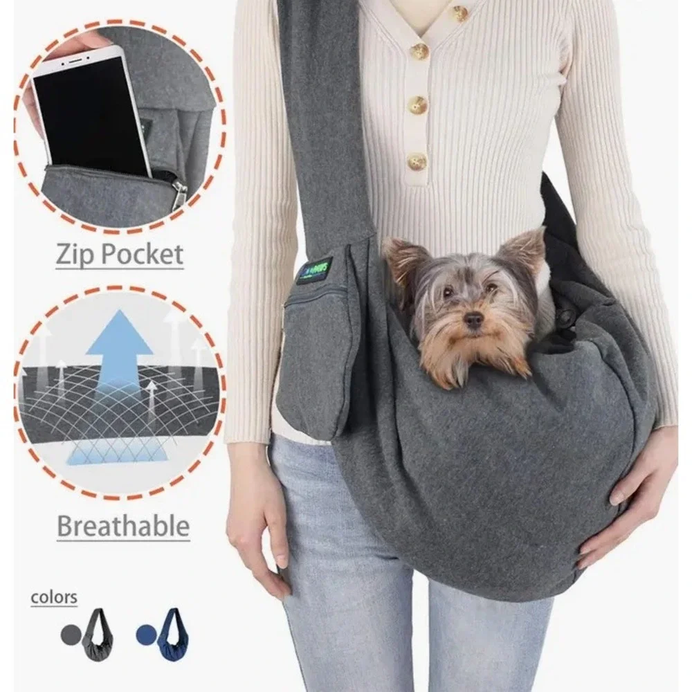 GOOPAWS Hand-free Comfy Pet Sling Bag Gray Dog Cat Carrier Breathable Soft