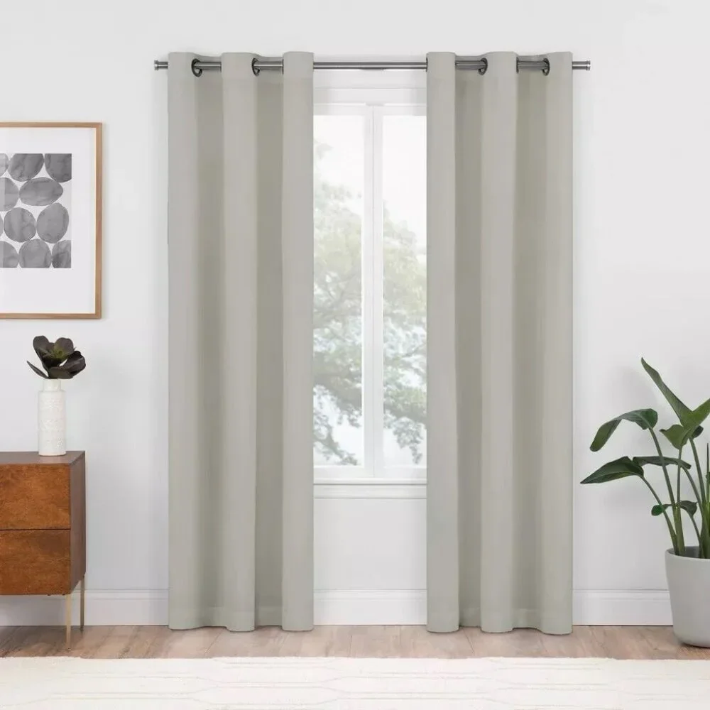 Eclipse Blackout Grommet Hang Matte Silver 2 Window Curtain Panel Set 37