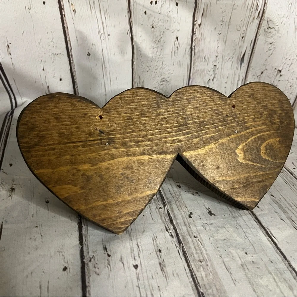 VTG Handmade Heart Wood Wall Hooks Coat Hat Leash Rack Country Primitive