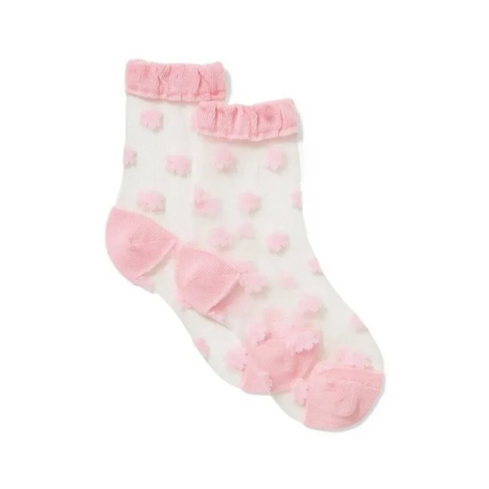 Janie and Jack Baby Girls 0-3 Months Sheer Polka Dot Ankle Socks in Light Pink