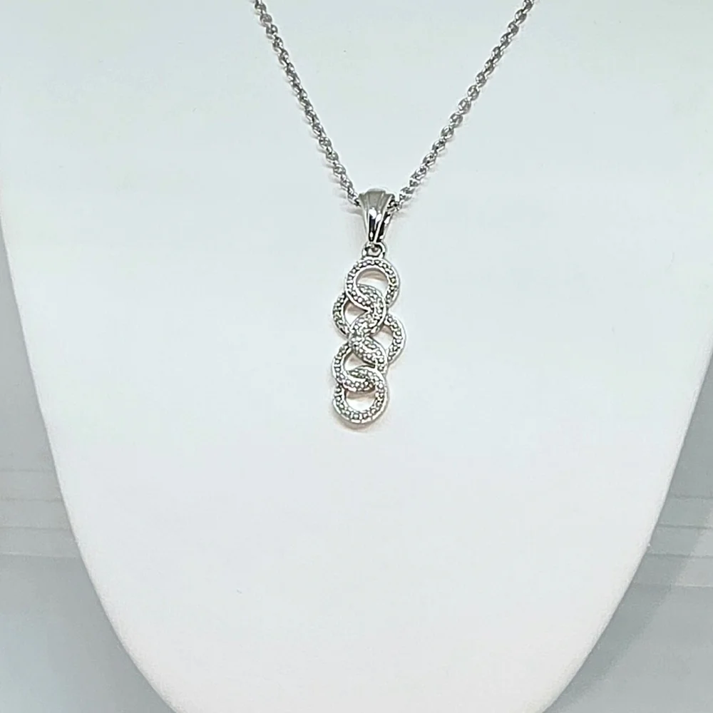 Elegant Diamond Accent Pendant Necklace 20 Inches in Stainless Steel
