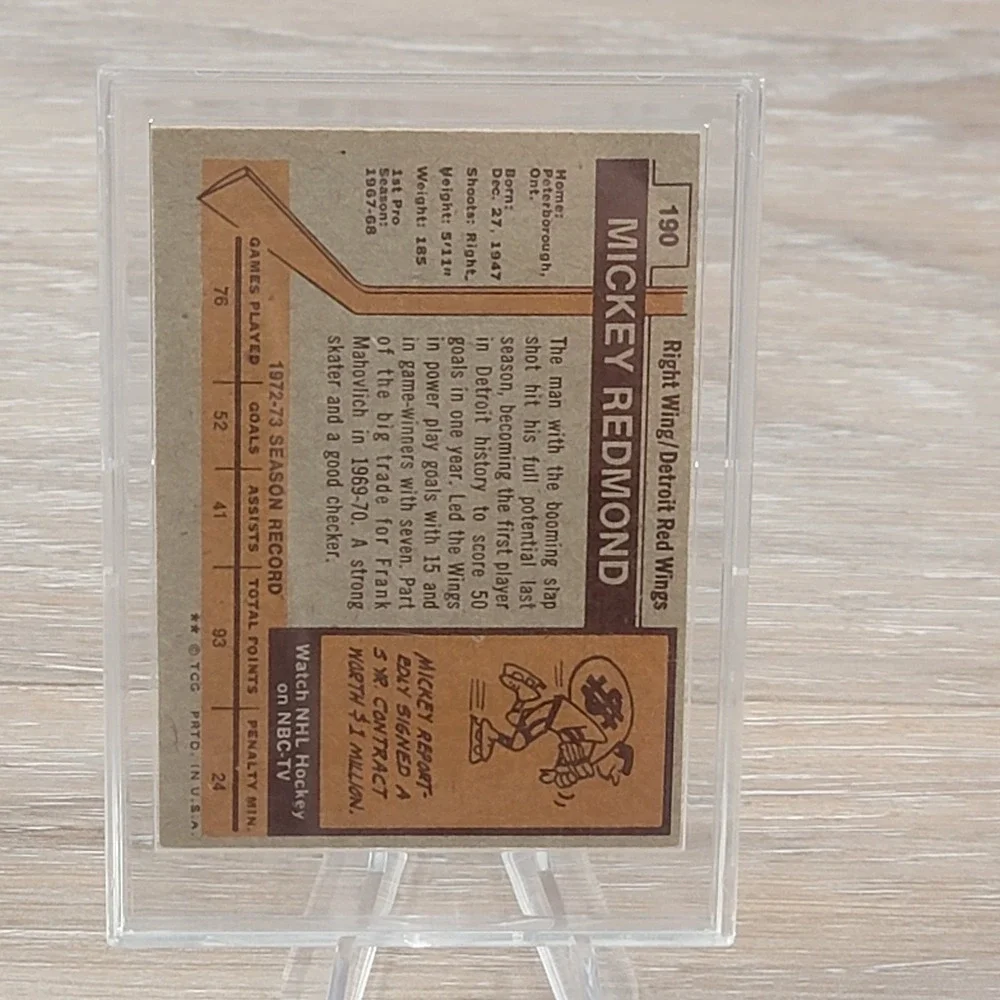 Mickey Redmond Autographed 1973 Topps #190 Detroit Red Wings Signed NHL All-Star