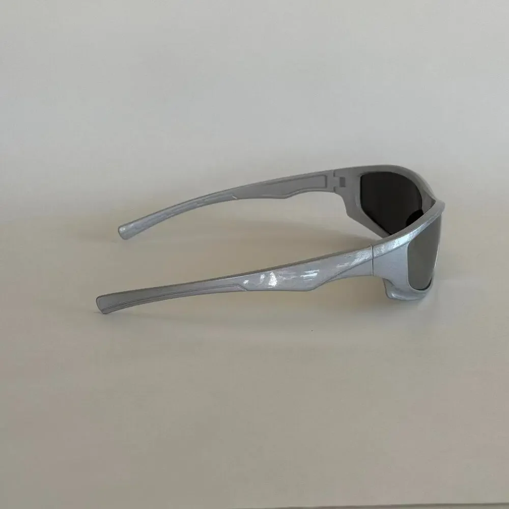 Y2K Grey Silver Sporty Sunglasses Unisex Athletic Style UVA UVB