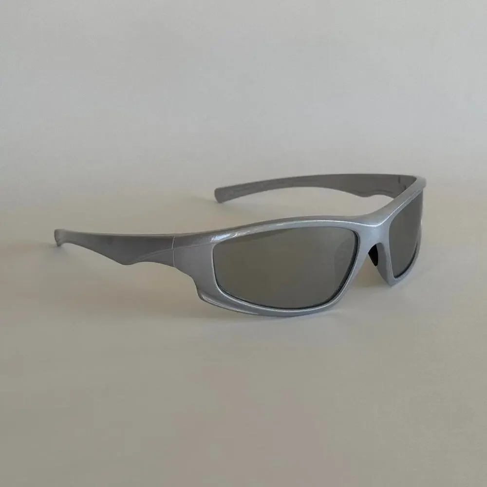 Y2K Grey Silver Sporty Sunglasses Unisex Athletic Style UVA UVB