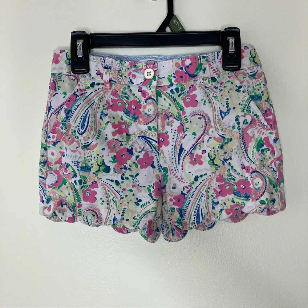 Crown & Ivy girls floral paisley print scalloped shorts 10