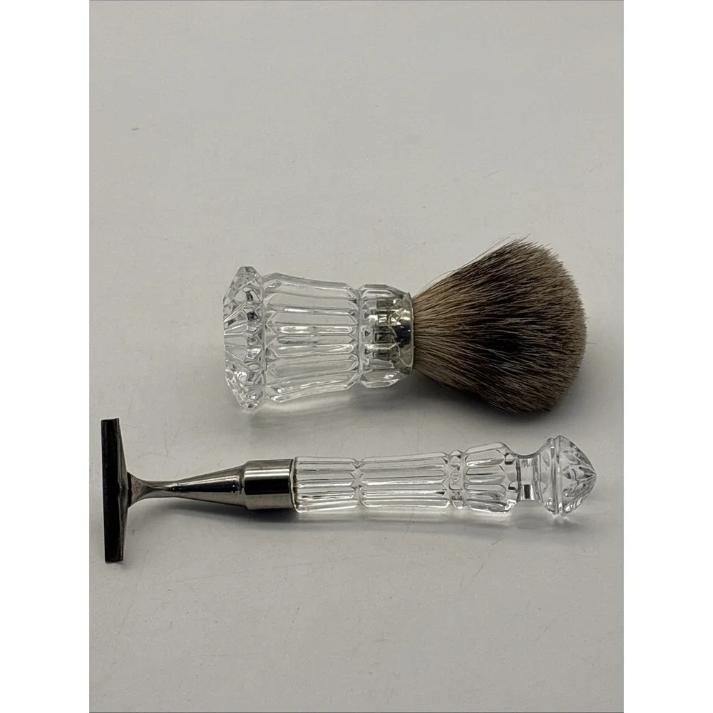 Vintage Waterford Crystal Mens Shaving Razor and Brush CHIP