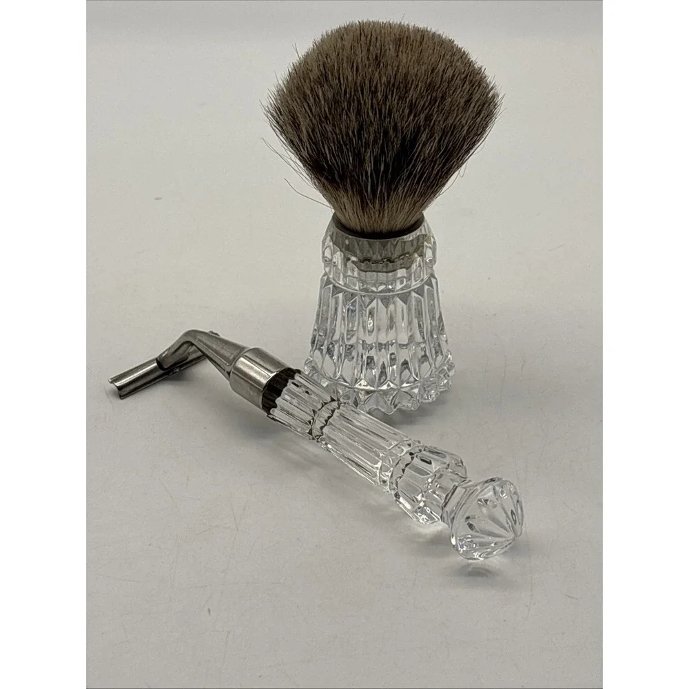 Vintage Waterford Crystal Mens Shaving Razor and Brush CHIP