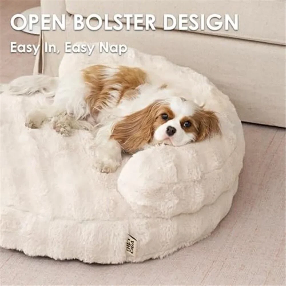 Soft Cat Couch Bed Small Dog Bed Washable Waterproof Non Slip Cream 23in