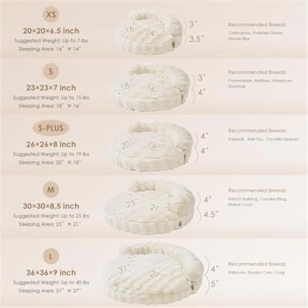 Soft Cat Couch Bed Small Dog Bed Washable Waterproof Non Slip Cream 23in
