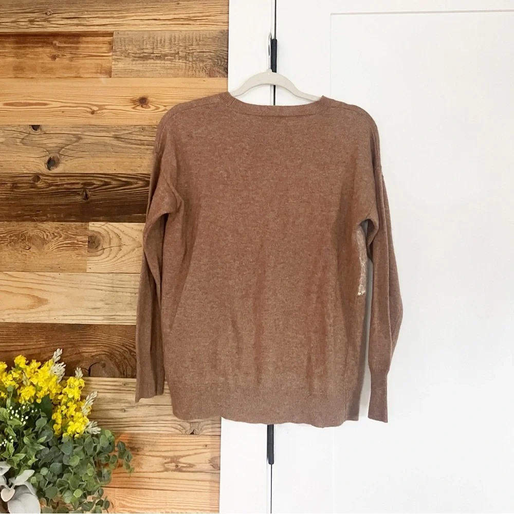 J.Crew Needle Punch Lace Panel Camel Sweater Small Wool Blend
