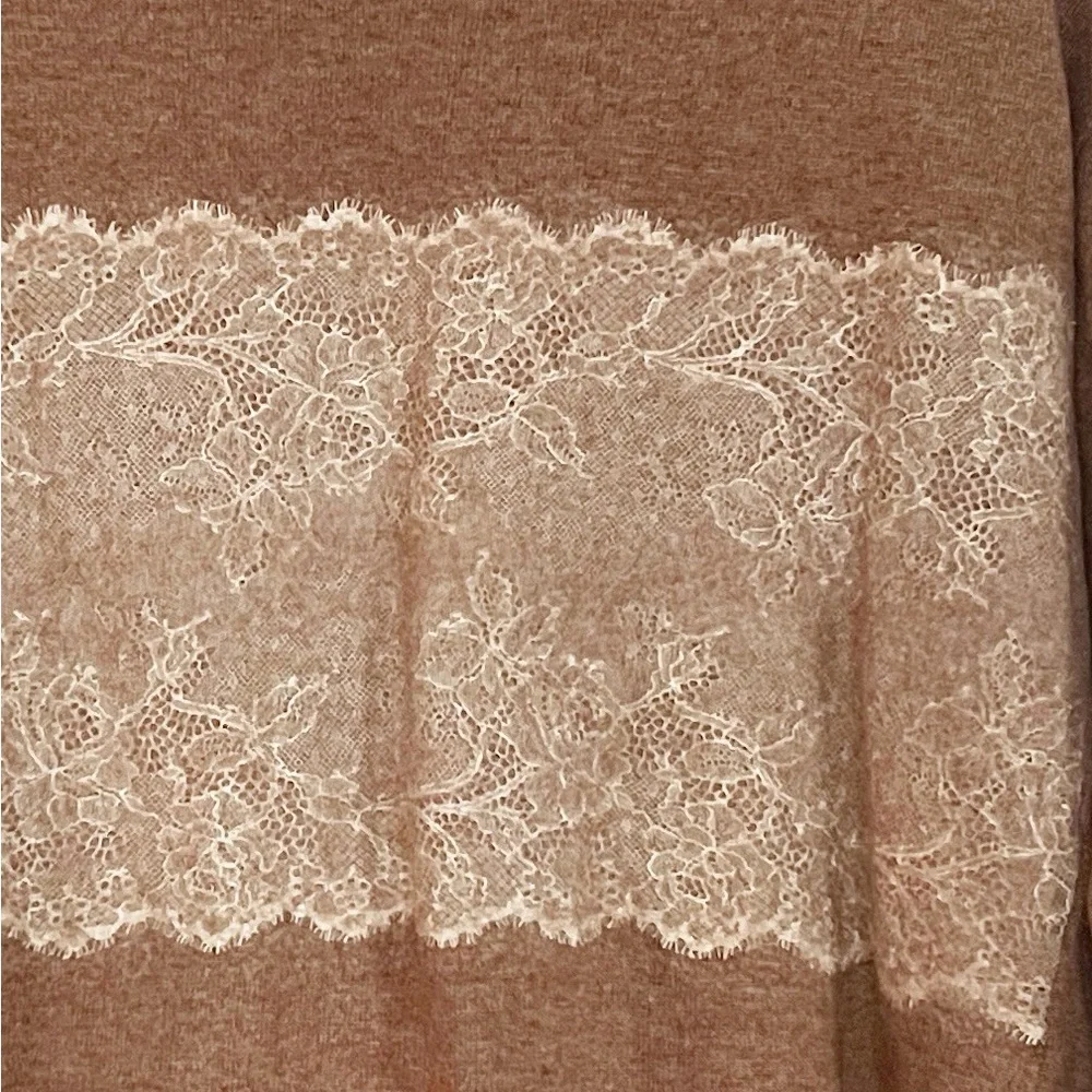 J.Crew Needle Punch Lace Panel Camel Sweater Small Wool Blend