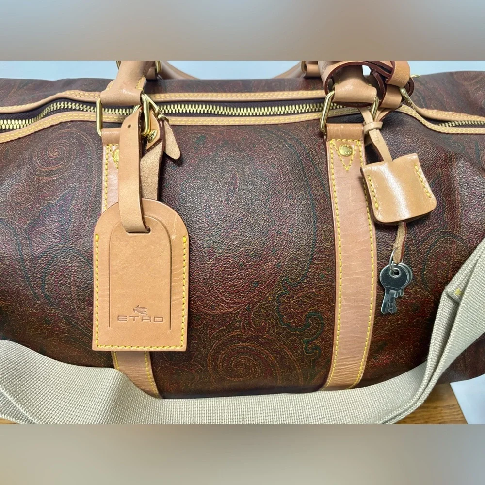 ETRO Milano Red Paisley Boston Bandolier Weekend Bag: Cuff/Strap/Lock & Keys