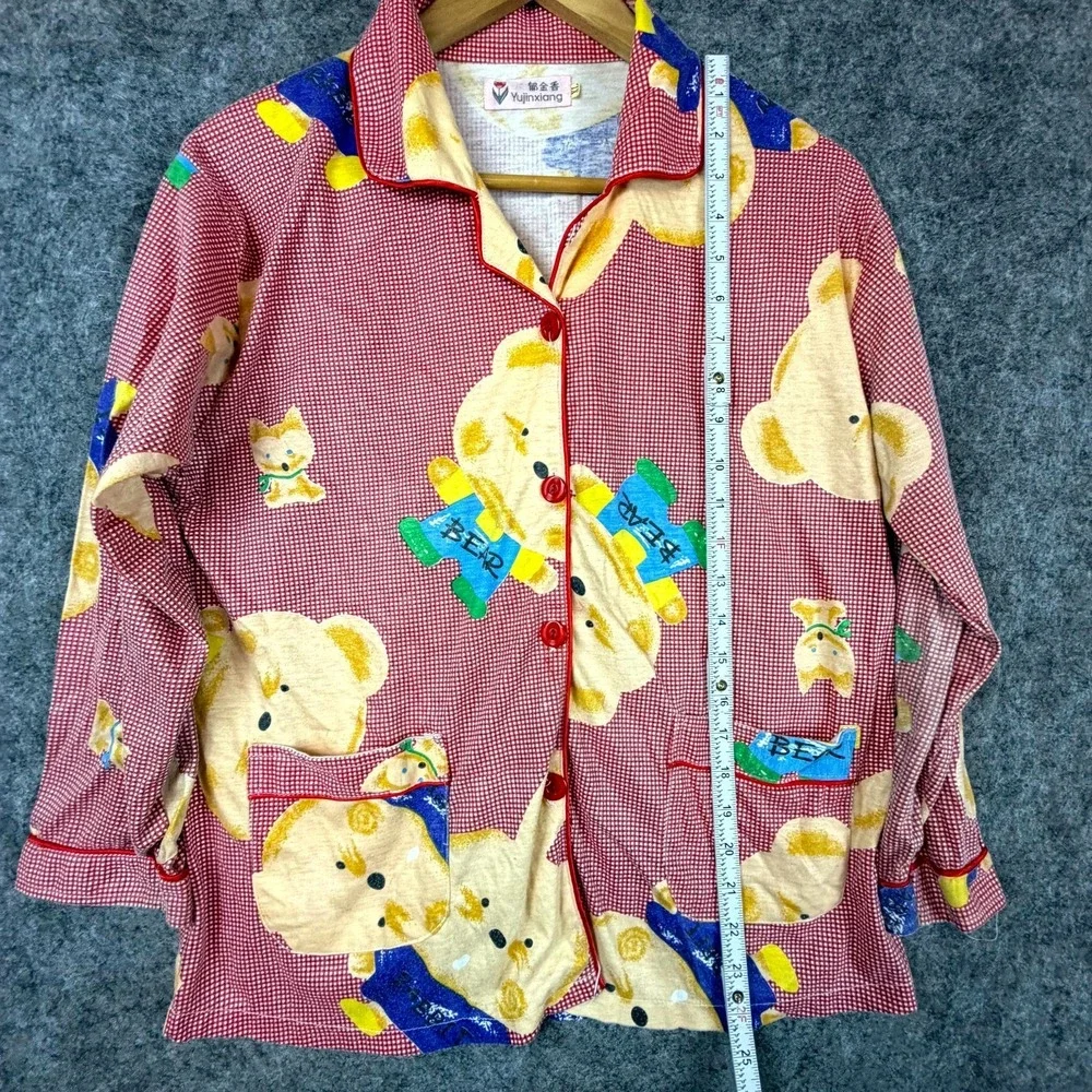 Vintage YUJinxiang Pajama Top Womens XL Red Gingham Bear Rabbit Button Front