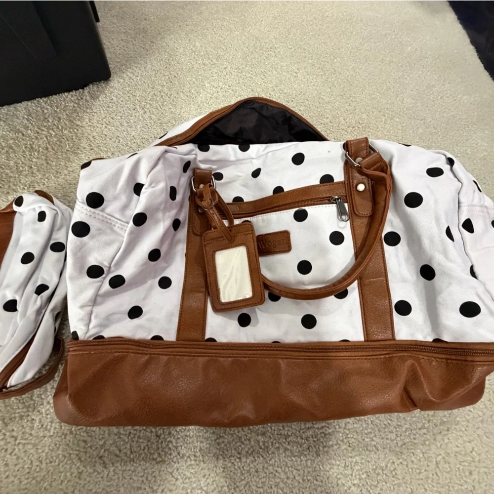 Polka Dot Tote Bag with Brown Accents