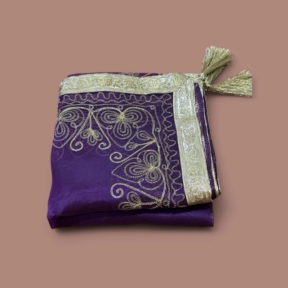 Square Hand Woven Table Cover with Beautiful Patterns and Tassels Purple/Gold