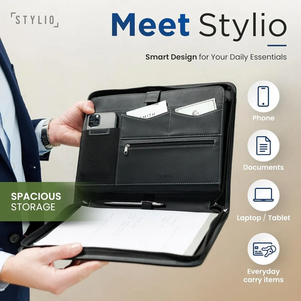 STYLIO Zipper Padfolio Portfolio Binder Organizer Faux Leather New NWT