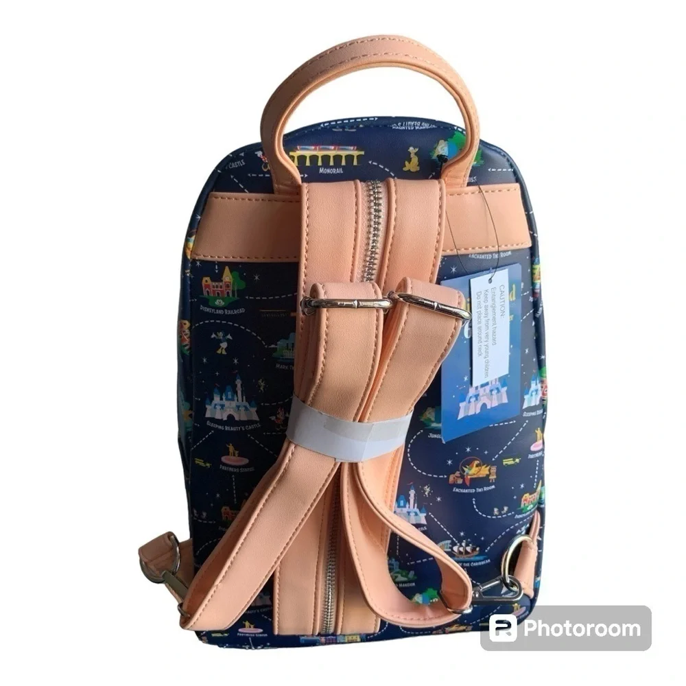 NWT Loungefly Disneyland 65th Anniversary Disney Map Convertible Mini Backpack