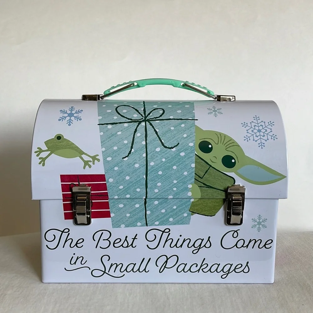 Baby Yoda Holiday tin. Lunch box, accessory holder, purse etc.