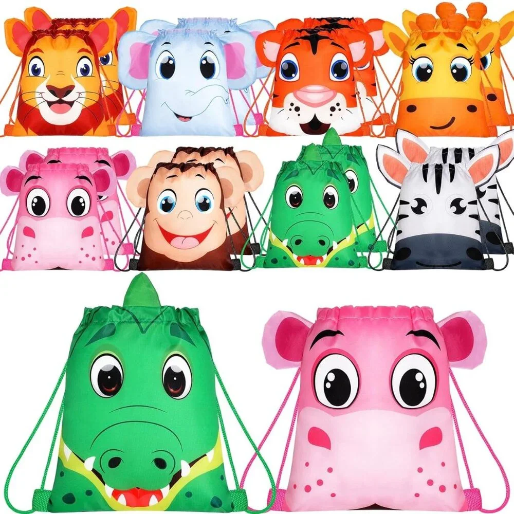 Hillban 16 Pcs Animal Drawstring Bags for Kids Party Favors Drawstring Backpack