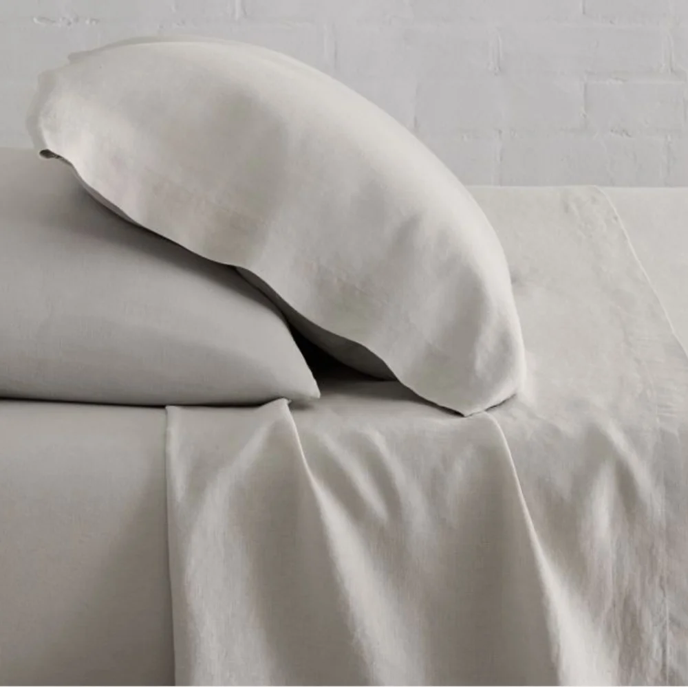 ❤️BUY 2 GET 1 FREE West Elm European Flax Linen Sheet Set,Full,Frost Gray,$269
