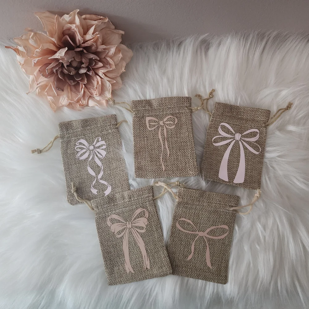 Gift Jewely Treat Bags with Pink Bows Ribbons Set