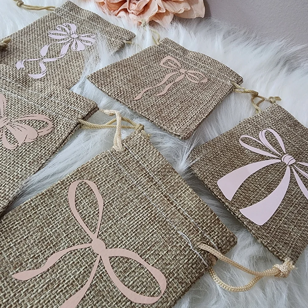 Gift Jewely Treat Bags with Pink Bows Ribbons Set