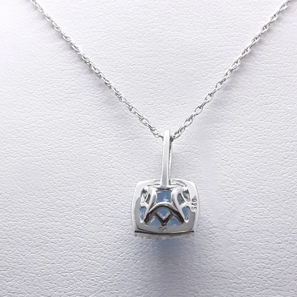 NEW sterling silver blue topaz and cz pendant necklace