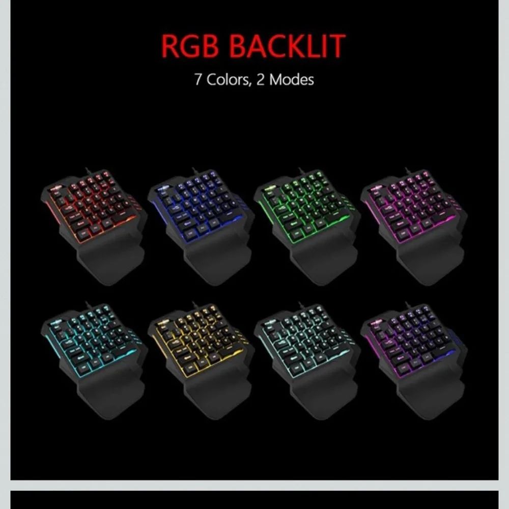 Red Thunder One Handed Gaming Keyboard RGBBacklit 35 Keys Portable Mini Gaming