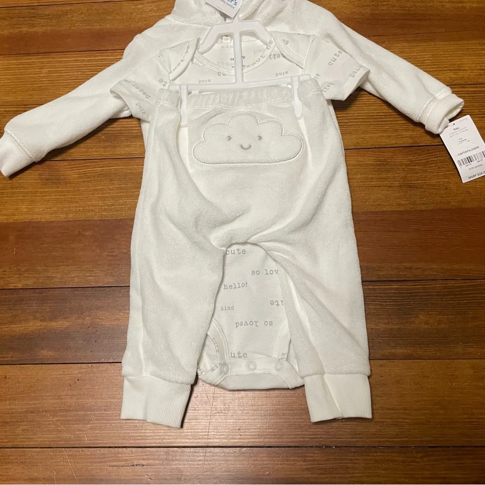 Carter's Cream Hooded Baby Romper with Cloud Applique