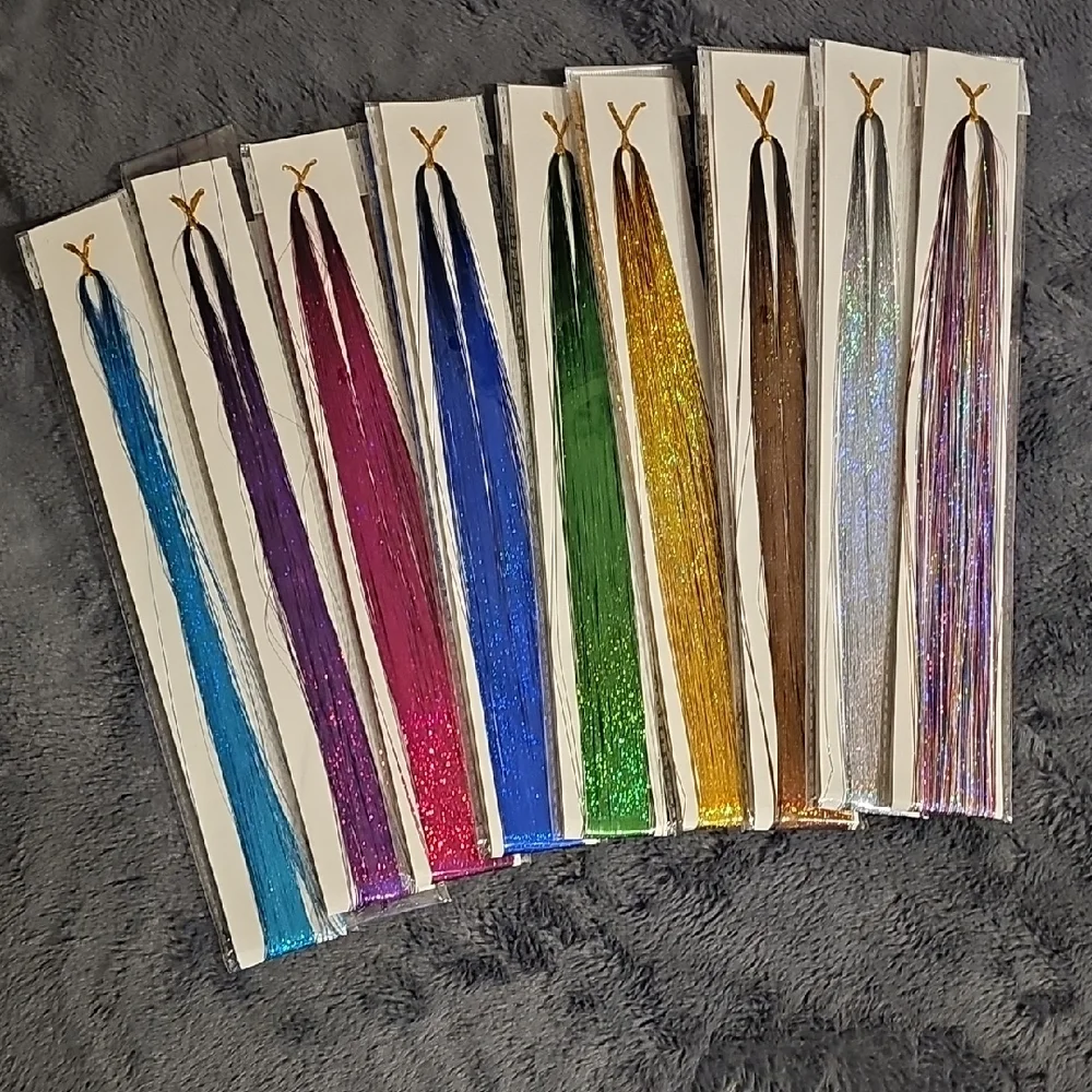Metallic Tinsel Hair Strands - Assorted Colors for Party Decor